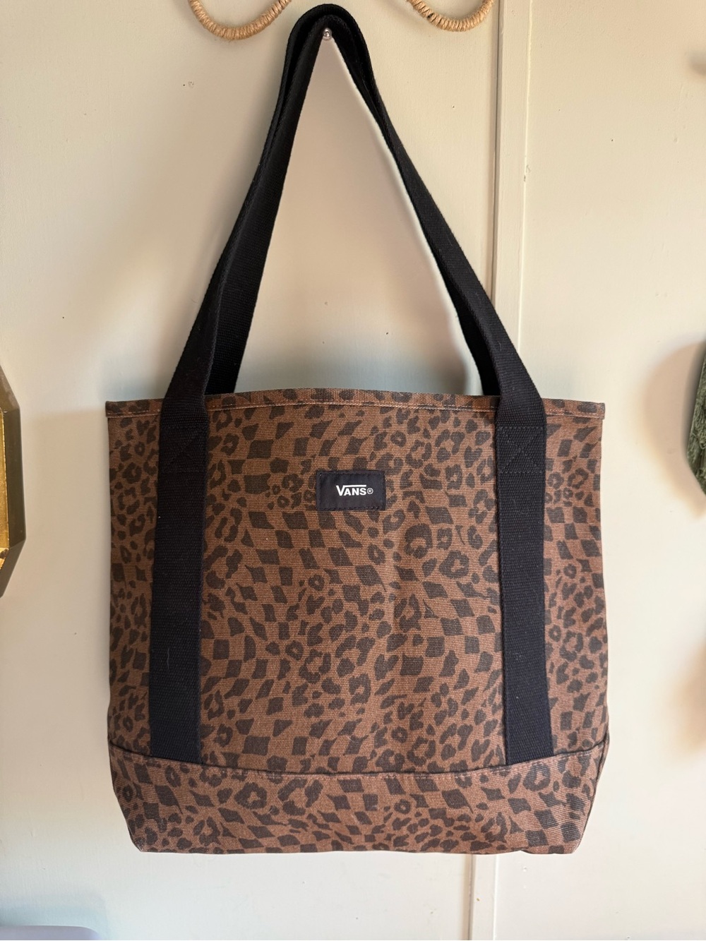 Vans Brown Leopard Canvas Tote with Black Straps